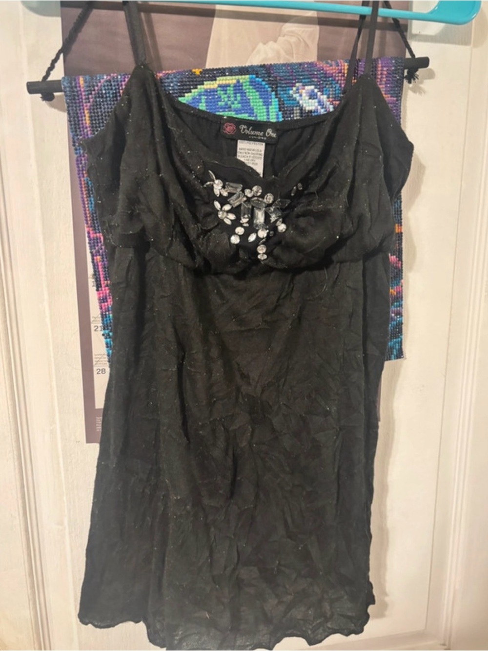 Embellished Black Spaghetti-Strap Camisole by Vivance One